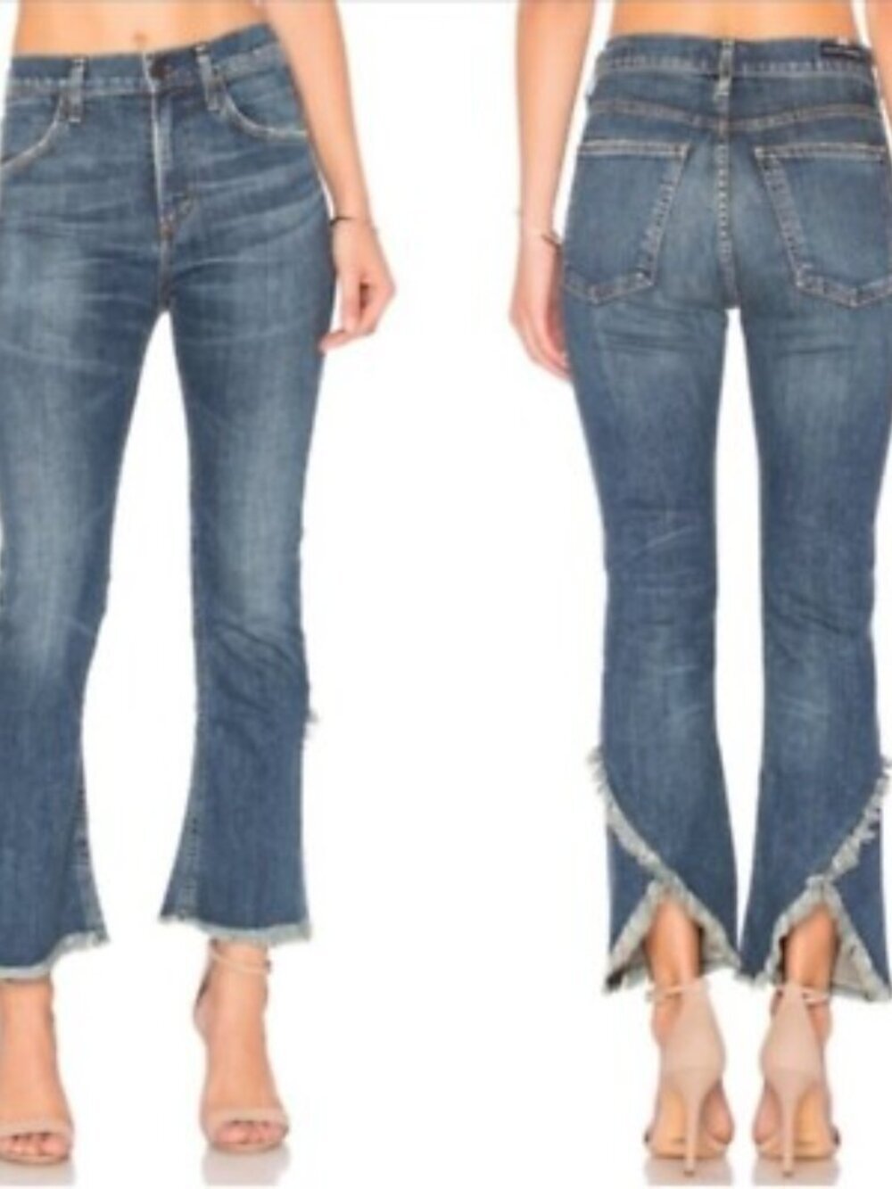 Citizens of Humanity Drew Fray High Rise Crop Flare Leg Jeans Dark Blue 24